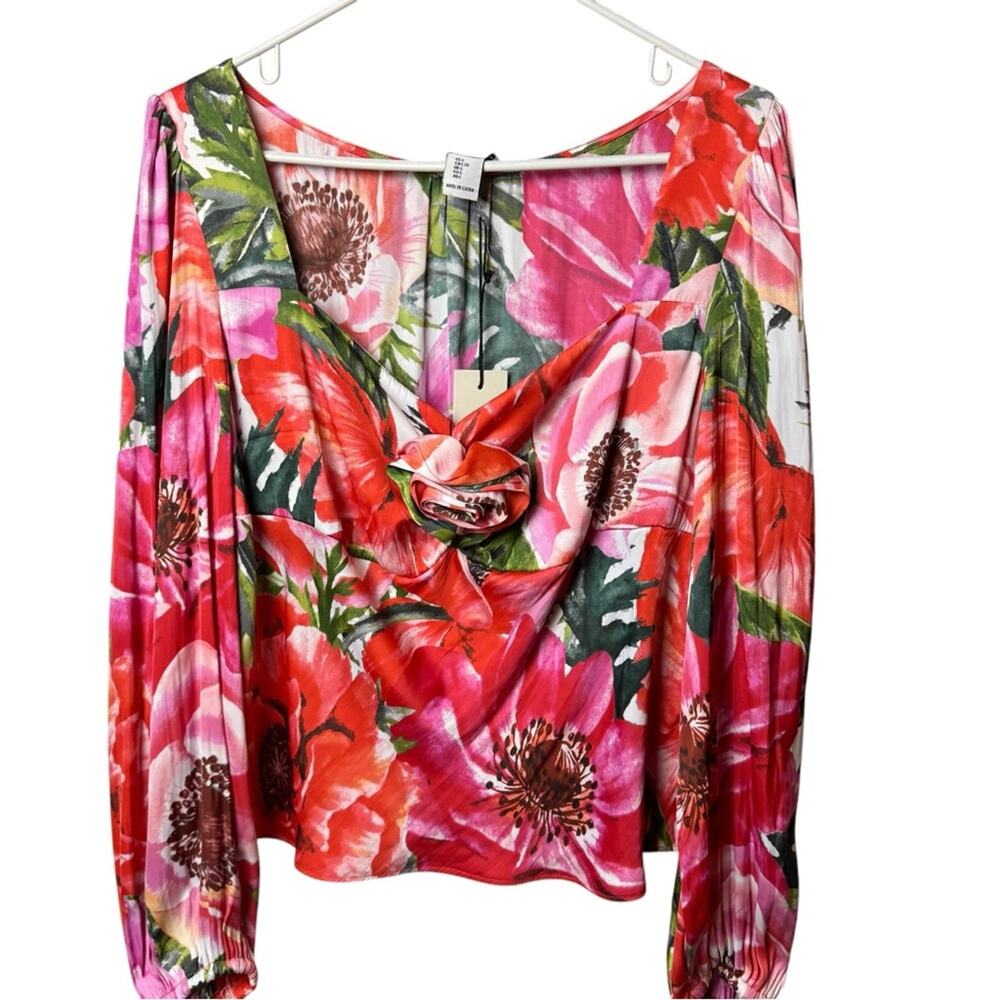 Rachel Zoe Women’s Flora Long Sleeve Dressy Blouse With Floral Detail in Front